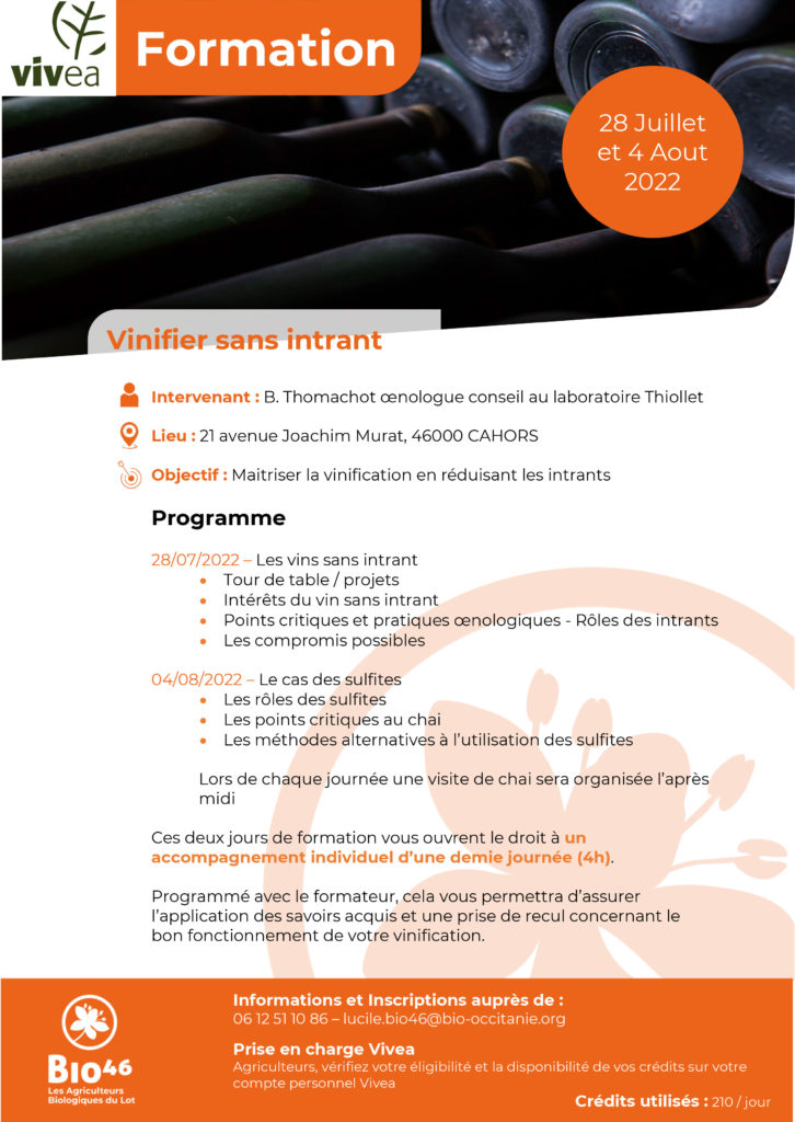 Programme de la formation "Vinifier sans intrants" (lecture possible en PDF)